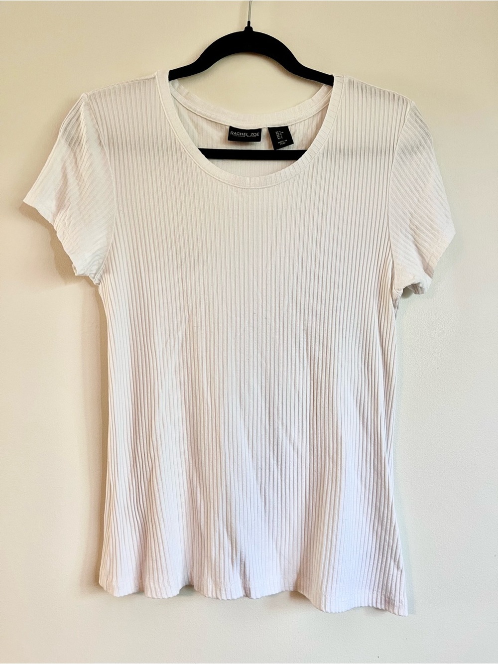 Rachel Zoe Ribbed Crewneck Short Sleeve Tee in White